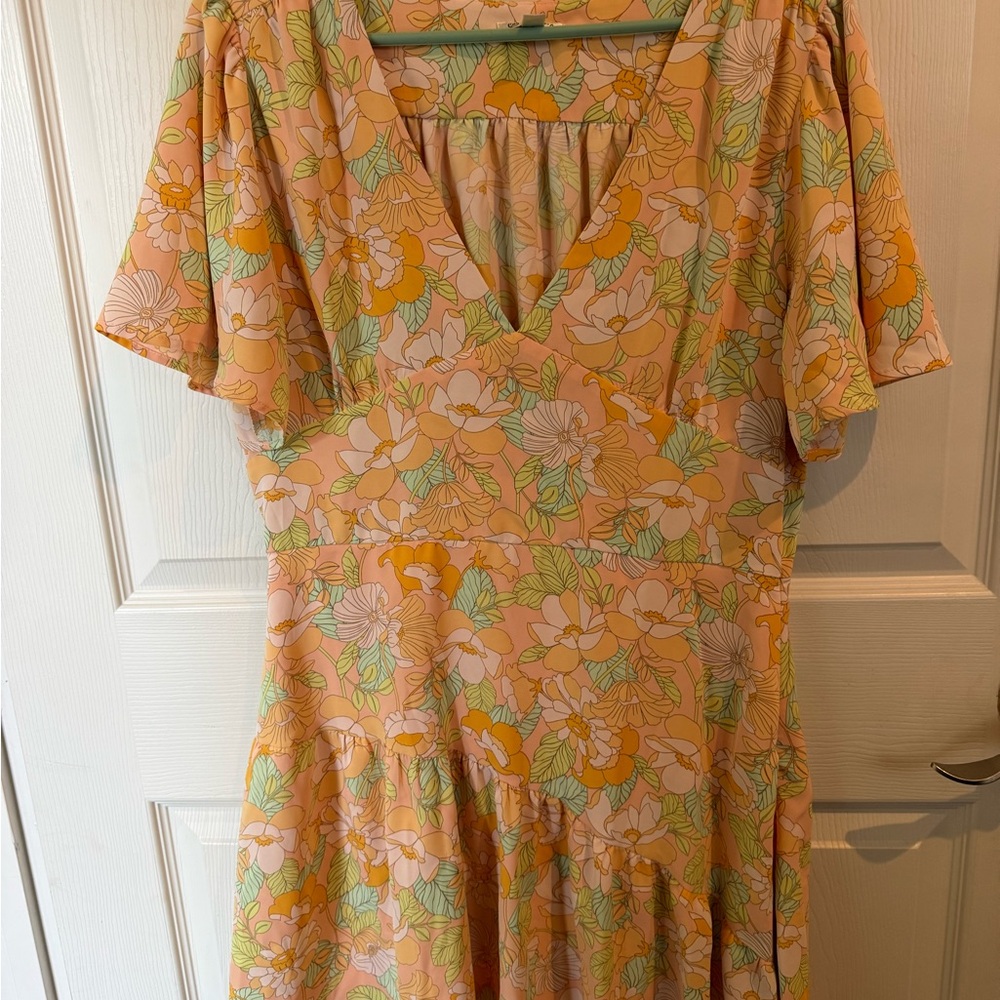 Versona Peach and Green Floral Midi Dress